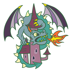 Dragón verde malvado atacando al dragón del castillo Diseño PNG