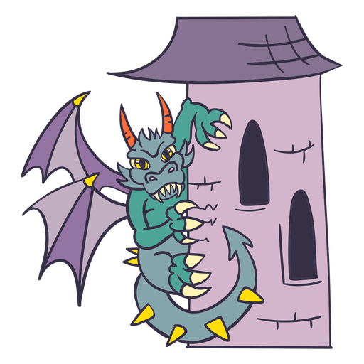 Dragão verde malvado dragão torre empoleirado Desenho PNG