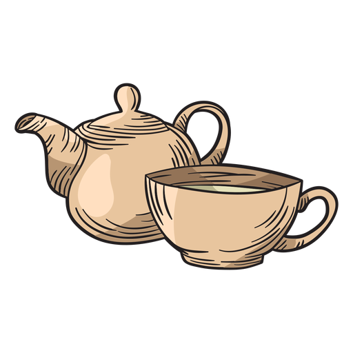Hand drawn tea pot cup PNG Design