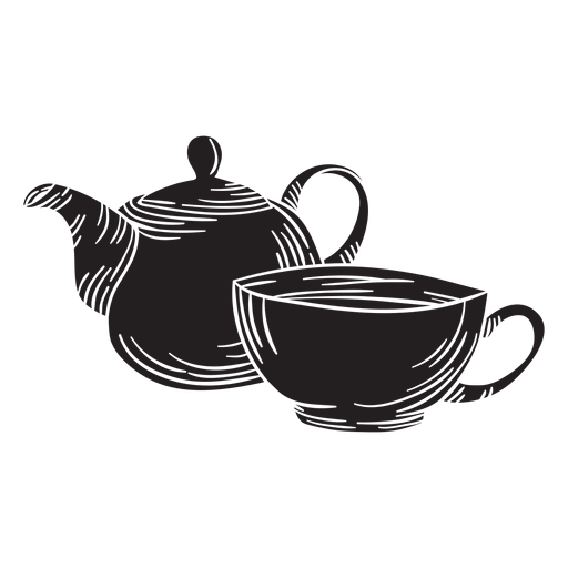 Hand drawn tea pot cup cut out