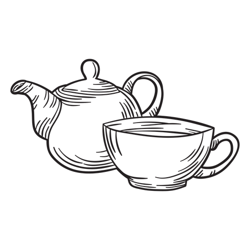 Hand drawn tea pot cup outline
