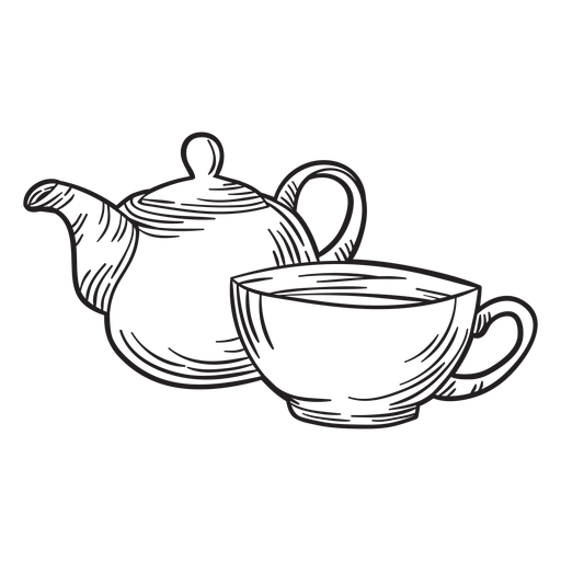 Hand drawn tea pot cup outline PNG Design