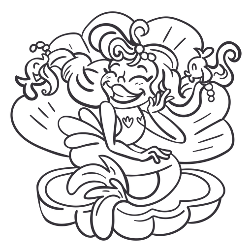 Sereia feliz sentada com contorno preto Desenho PNG