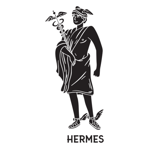 Hermes dibujado a mano cortado negro Diseño PNG
