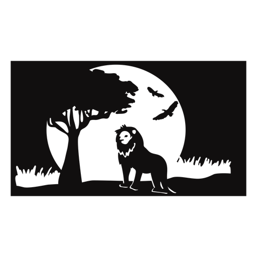 Lion safari sunset cut out black PNG Design