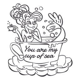 Mermaid Bathing Teacup Drinking Tea Purple Outline Transparent Png Svg Vector File