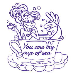 Meerjungfrau baden Teetasse trinken Tee lila Umriss Transparent PNG