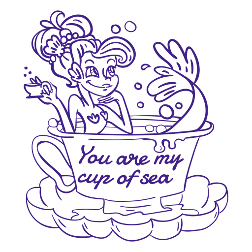 Meerjungfrau baden Teetasse trinken Tee lila Umriss PNG-Design