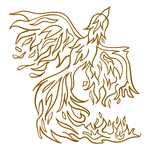 Phoenix rising from fire brown outline