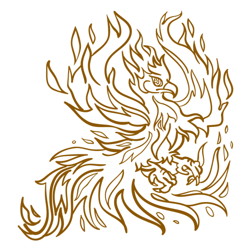 Phoenix spreading wings brown outline PNG Design