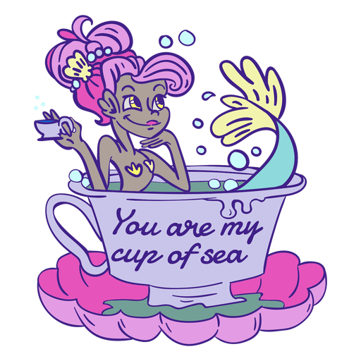 Download Pink hair mermaid bathing teacup drinking tea mermaid ...