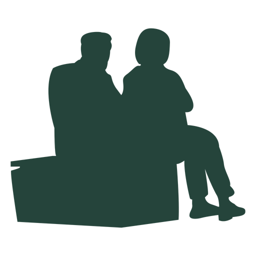 Two adults sitting bench silhouette PNG Design