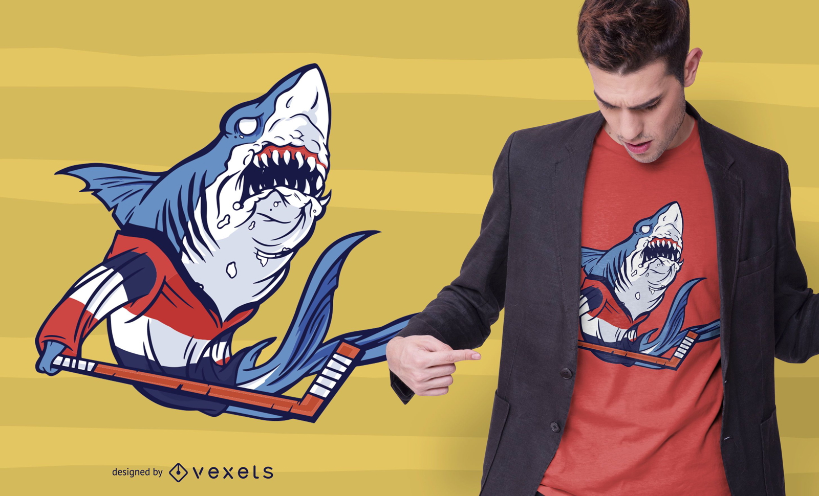 Design de camiseta de tubarão de hóquei