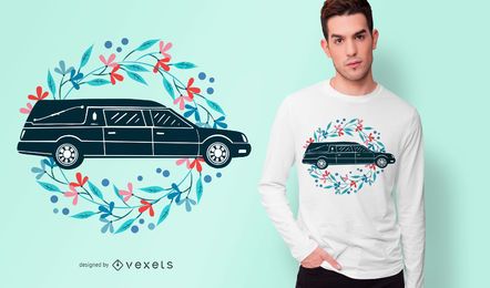 Diseño de camiseta de coche fúnebre floral