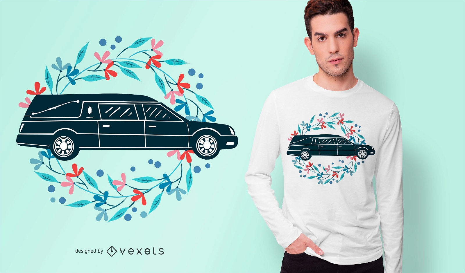 Floral Hearse Car T-shirt Design