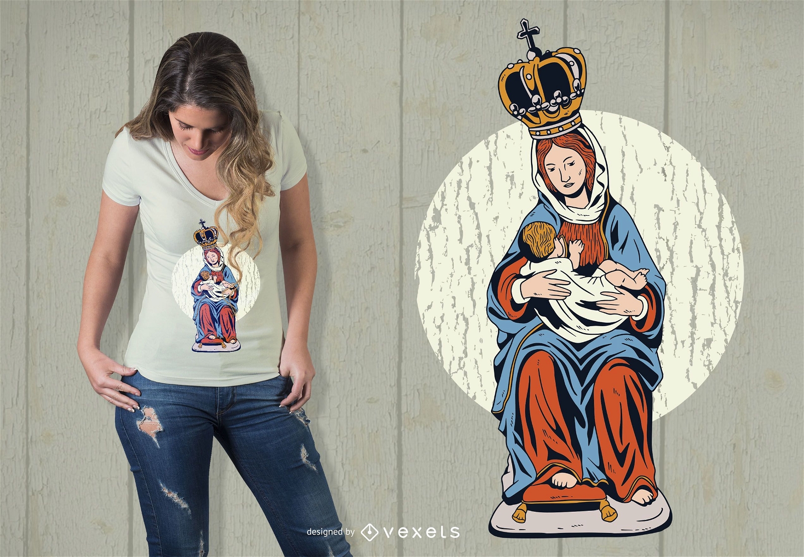 Dise?o de camiseta de la estatua de la Virgen Mar?a