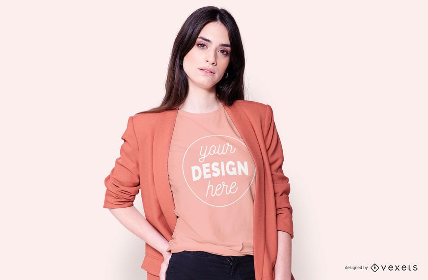 Menina moda jaqueta t-shirt maquete Menina moda jaqueta t-shirt maquete