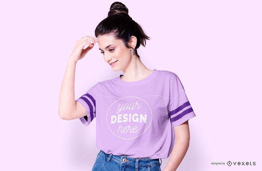 T-shirt with stripes woman mockup T-shirt with stripes woman mockup