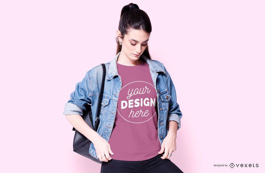 Girl With Purse T-shirt Mockup Girl With Purse T-shirt Mockup