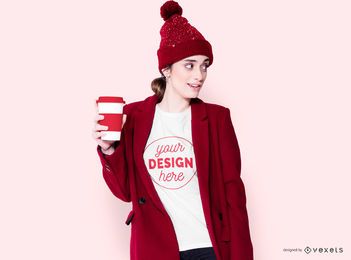 Winter Girl With Coffee T-shirt Design Winter Girl With Coffee T-shirt Design