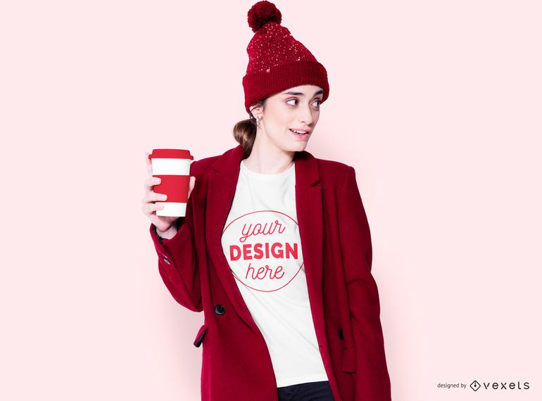 Winter Girl With Coffee T-shirt Design Winter Girl With Coffee T-shirt Design
