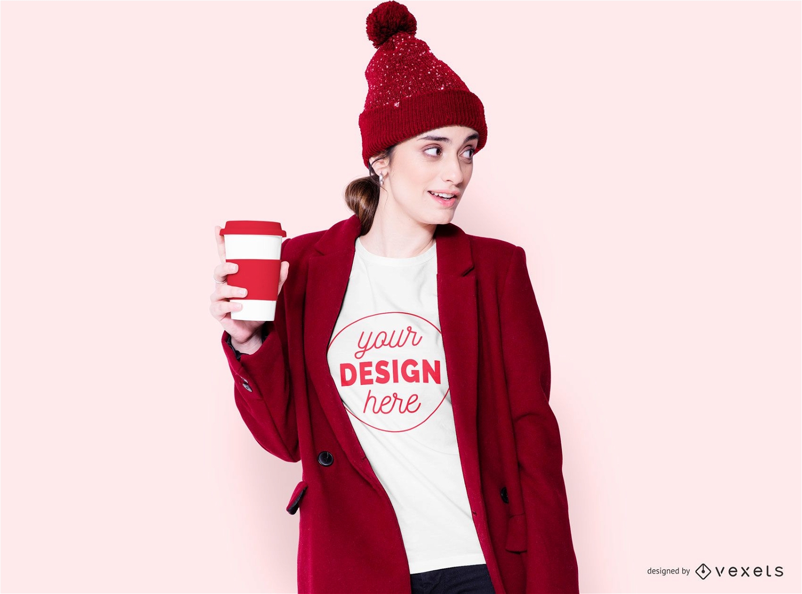 Garota de inverno com design de camiseta de café