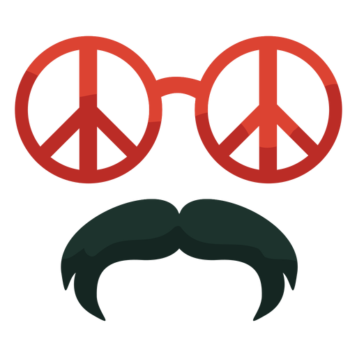 70er Jahre Peace Brille Schnurrbart flach