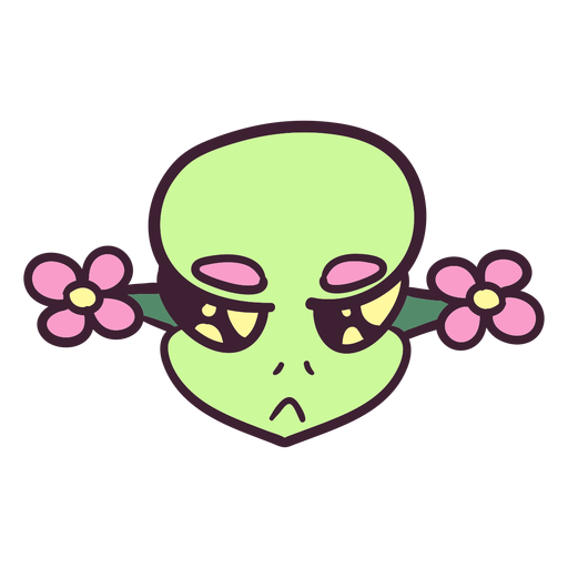 Tra?o colorido de orelhas de flor em cabe?a de alien?gena Desenho PNG