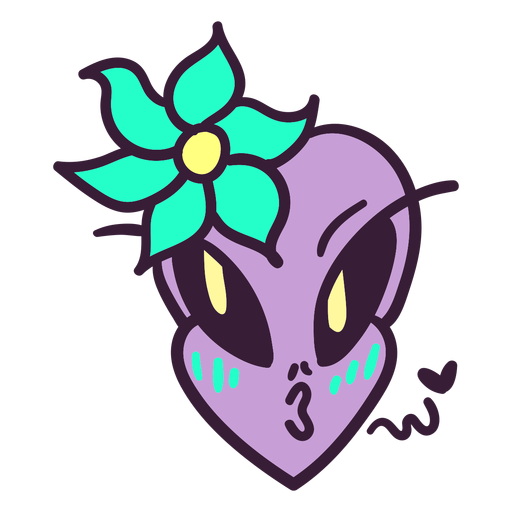 Alien's head flower kiss colorful stroke PNG Design