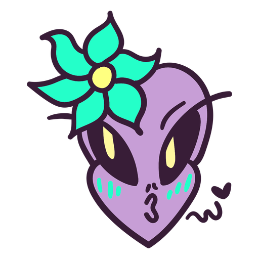 Flor da cabeça do alienígena beijo traço colorido Desenho PNG