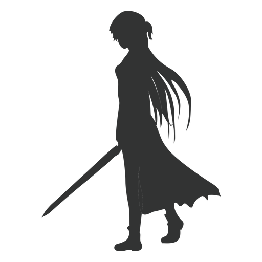 Silueta de capa de espada de chica anime Diseño PNG