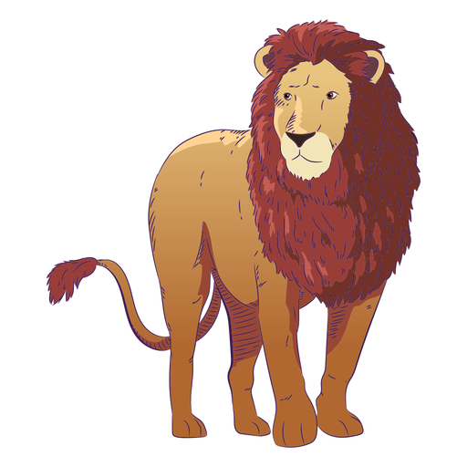 Leão de animal selvagem desenhado à mão colorido Desenho PNG