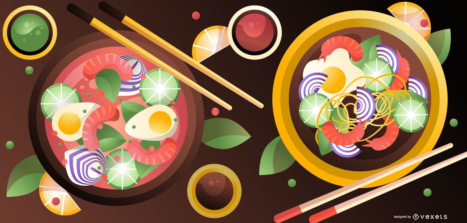 Ilustración de comida japonesa de ramen