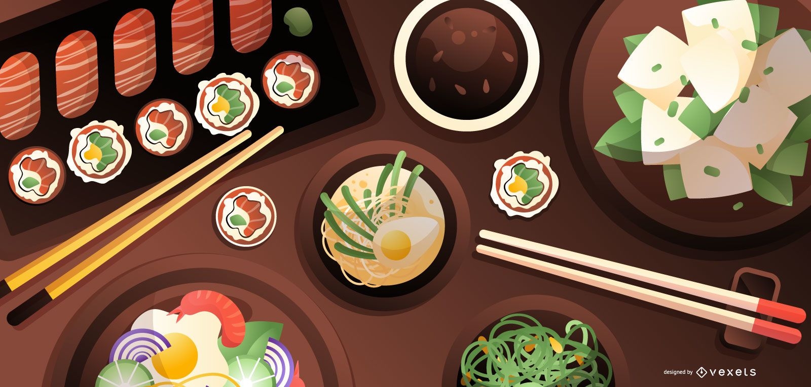 Diseño de mesa de comida japonesa
