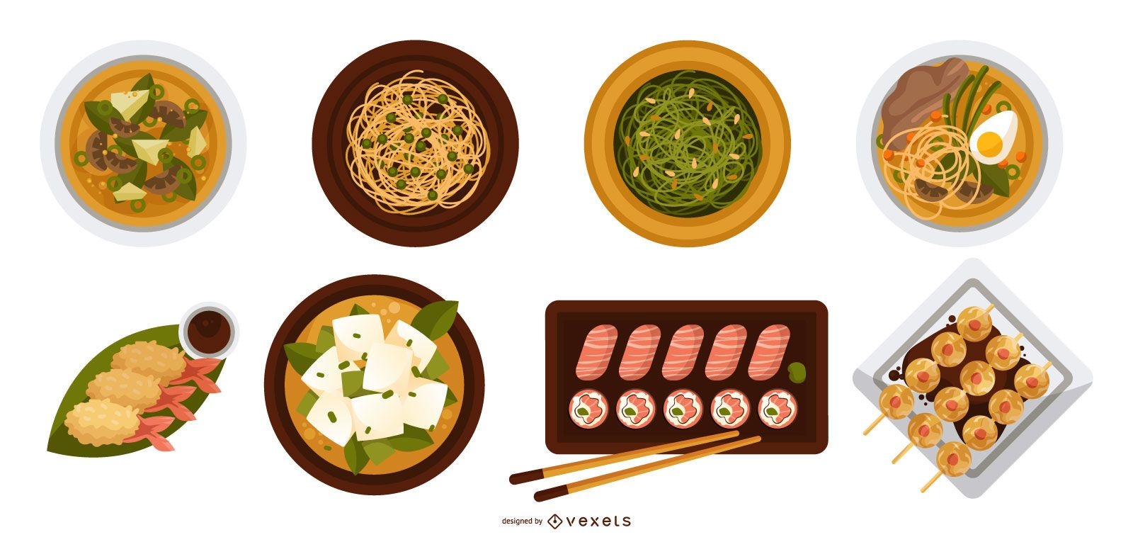 Projetos de vista superior de comida japonesa