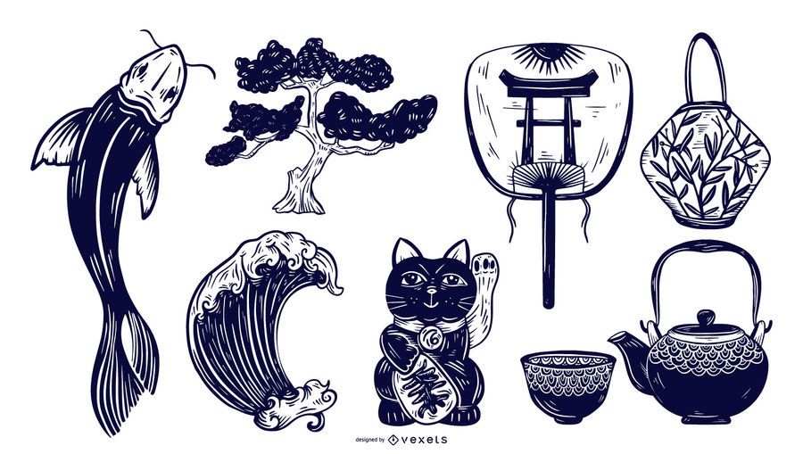 Japanese Elements Monotone Set Japanese Elements Monotone Set