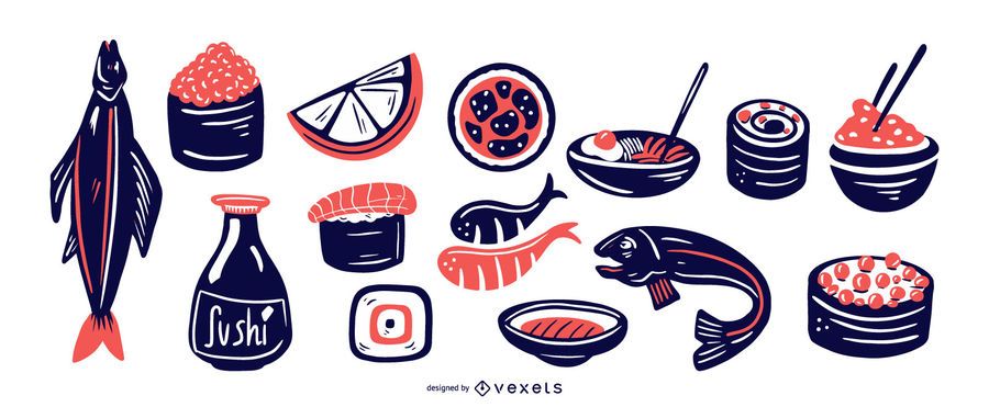 Paquete de elementos de comida japonesa Duotone Paquete de elementos de comida japonesa Duotone