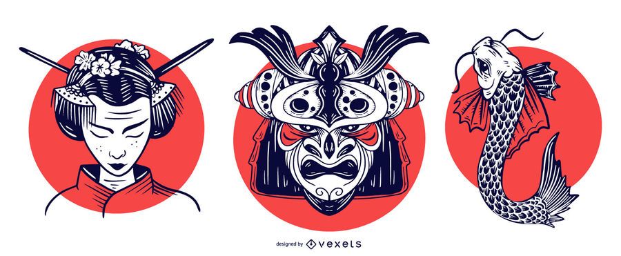 Conjunto de elementos de Japón con diseño de sol Conjunto de elementos de Japón con diseño de sol