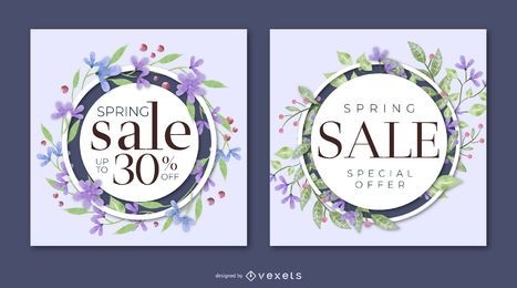 Spring sale floral banner set