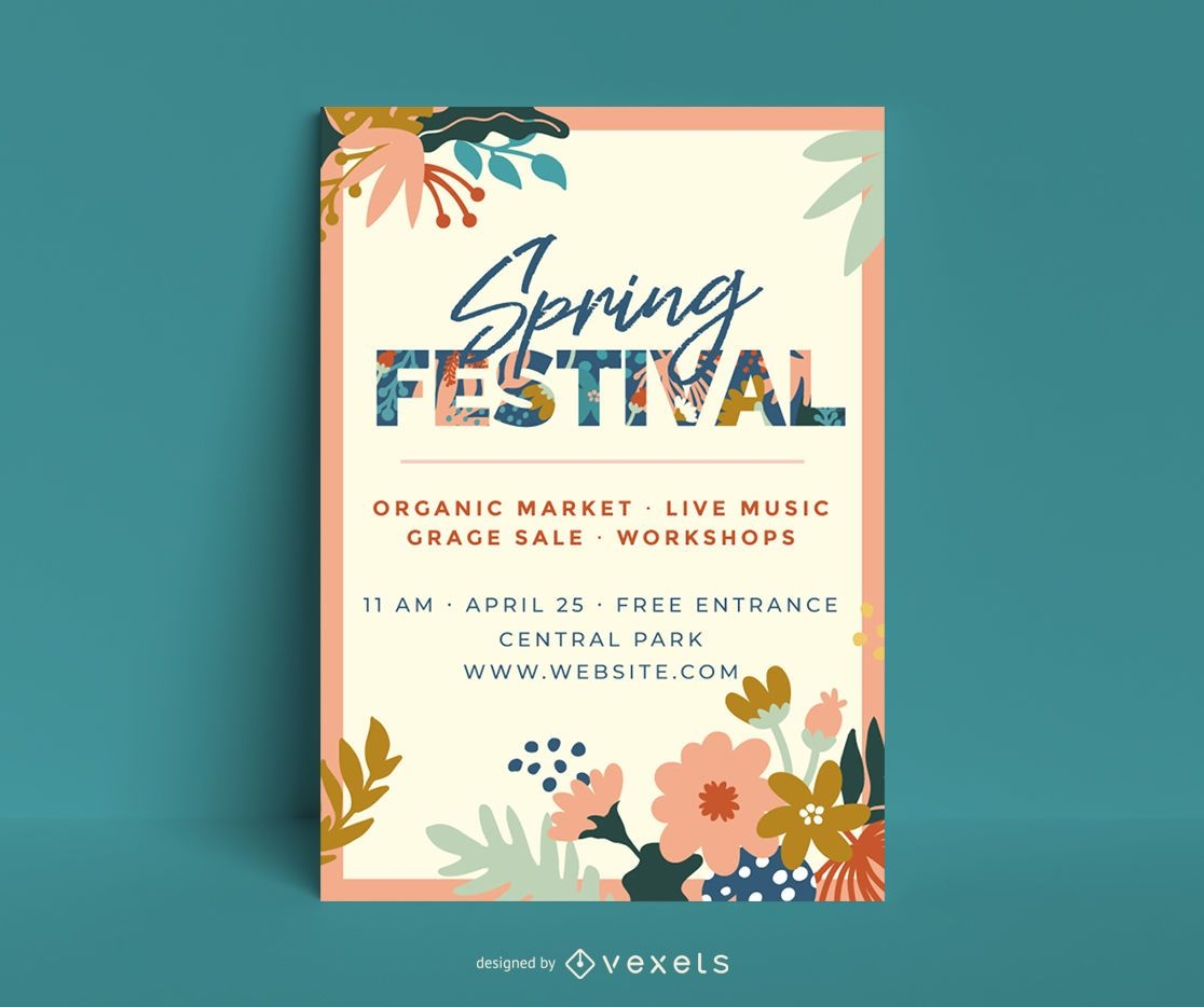 Spring festival floral poster template