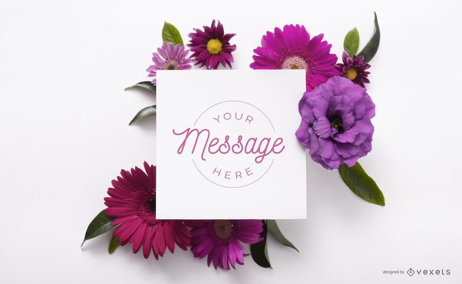 Card over flowers mockup Card over flowers mockup