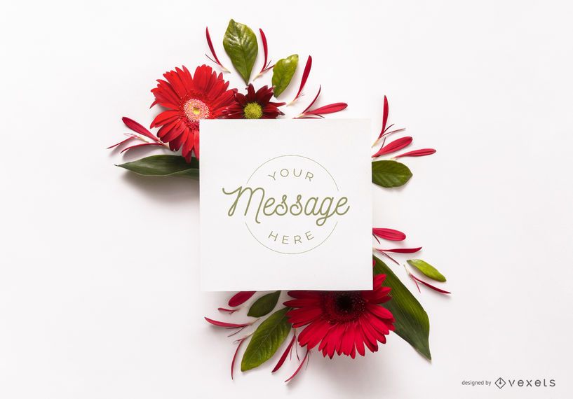 Card over flowers mockup design Card over flowers mockup design