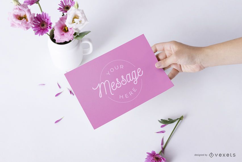 Download Hand Holding Card Floral Mockup - PSD Mockup Download