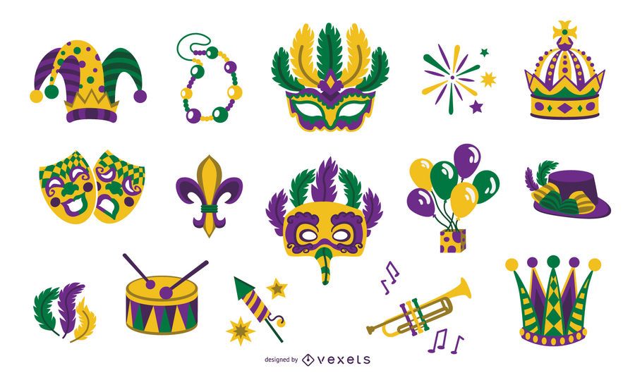 Mardi gras flat elements collection Mardi gras flat elements collection