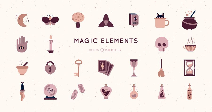 Paquete de elementos mágicos de diseño plano Paquete de elementos mágicos de diseño plano