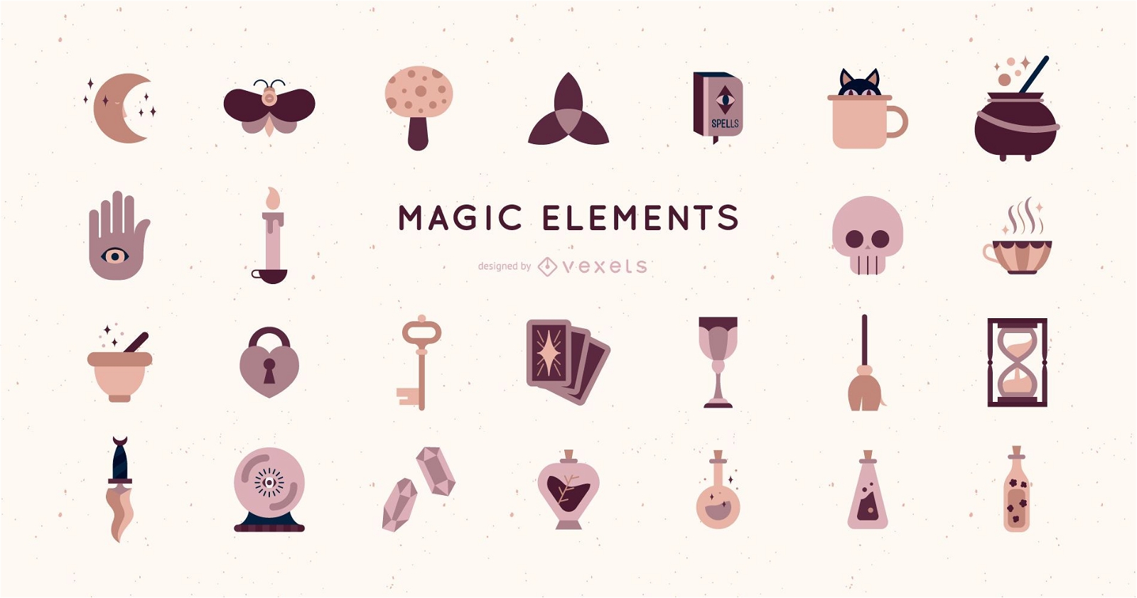 Paquete de elementos mágicos de diseño plano