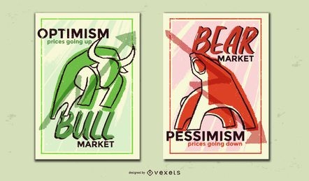 Design do cartaz do urso-touro do mercado de ações