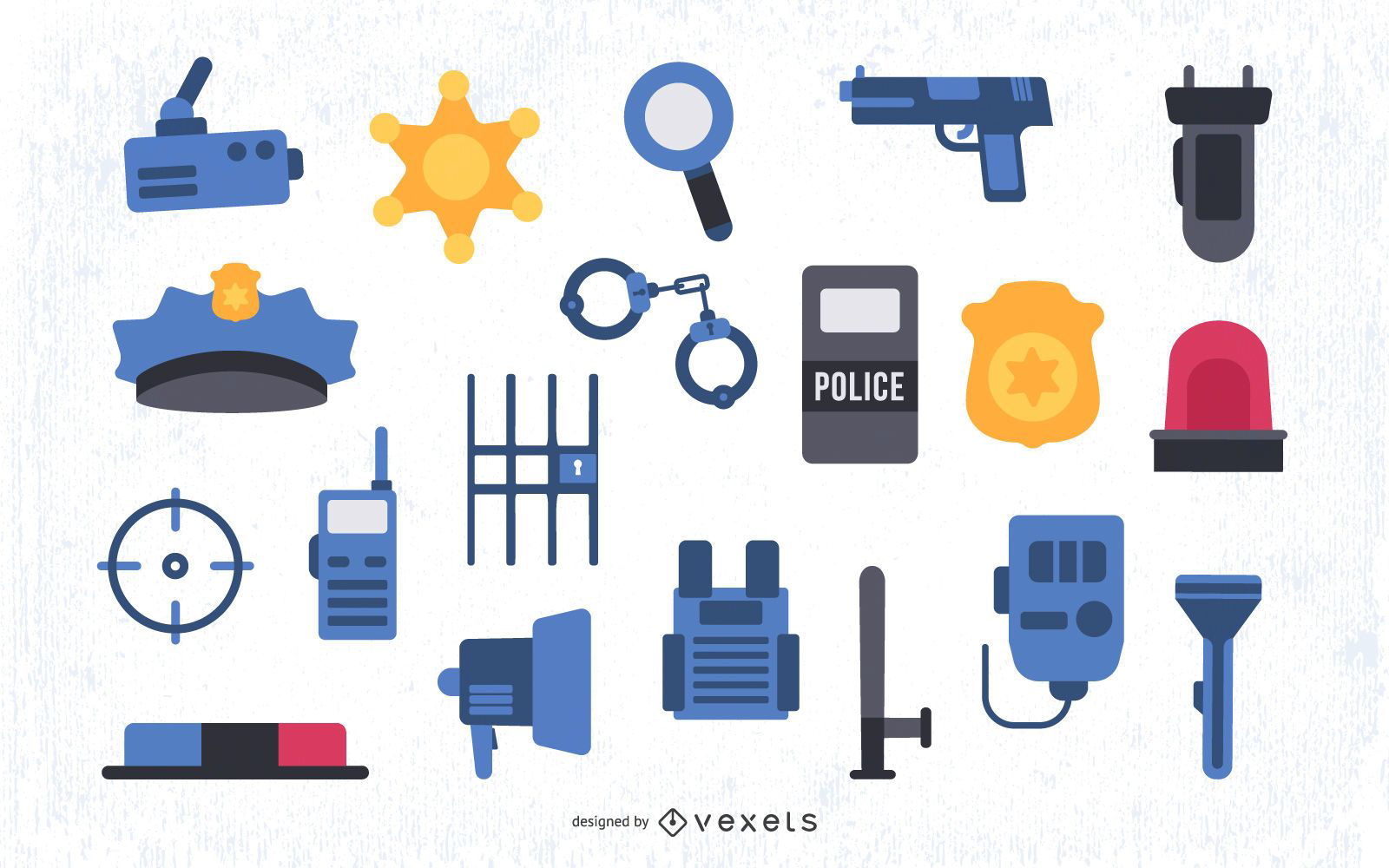 Colored Police Flat Elements Set