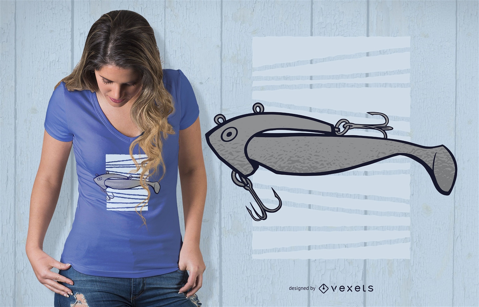 Design de camisetas de isca de pescador de peixe