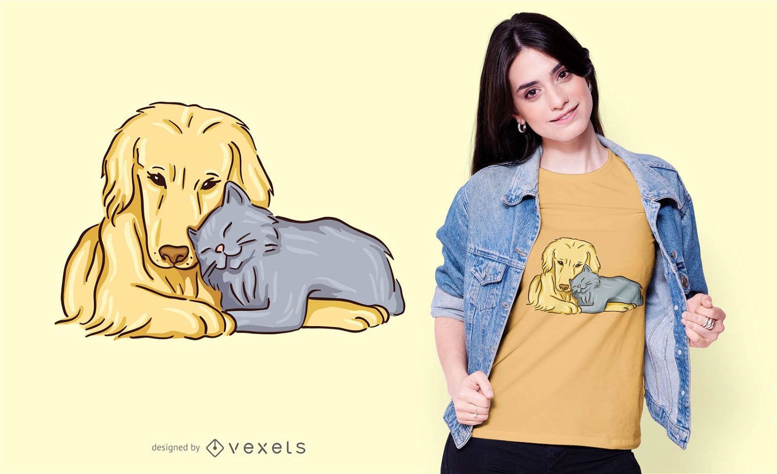 Dog and cat love t-shirt design